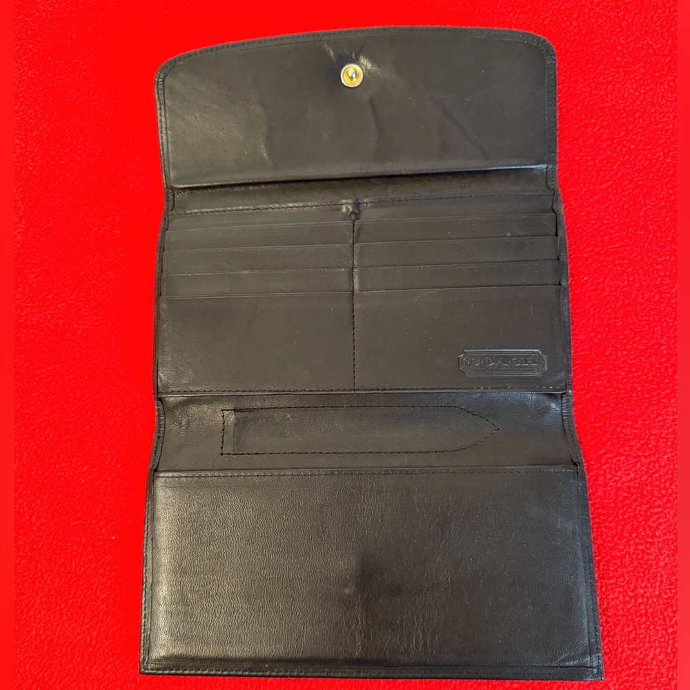 Vintage Coach Black Leather Envelope Wallet Checkbook Cover TriFold